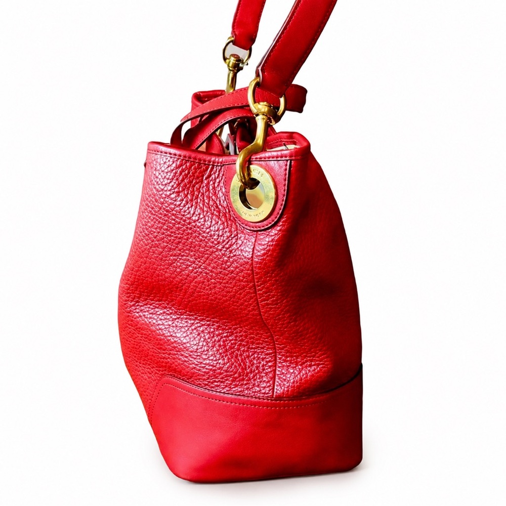 COACH Hadley Luxe Red Tumbled Leather Oversized Shoulder Bag Carry On Tote - Picture 3 of 17